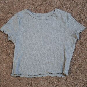 Gray Ribbed Short Sleeve Top